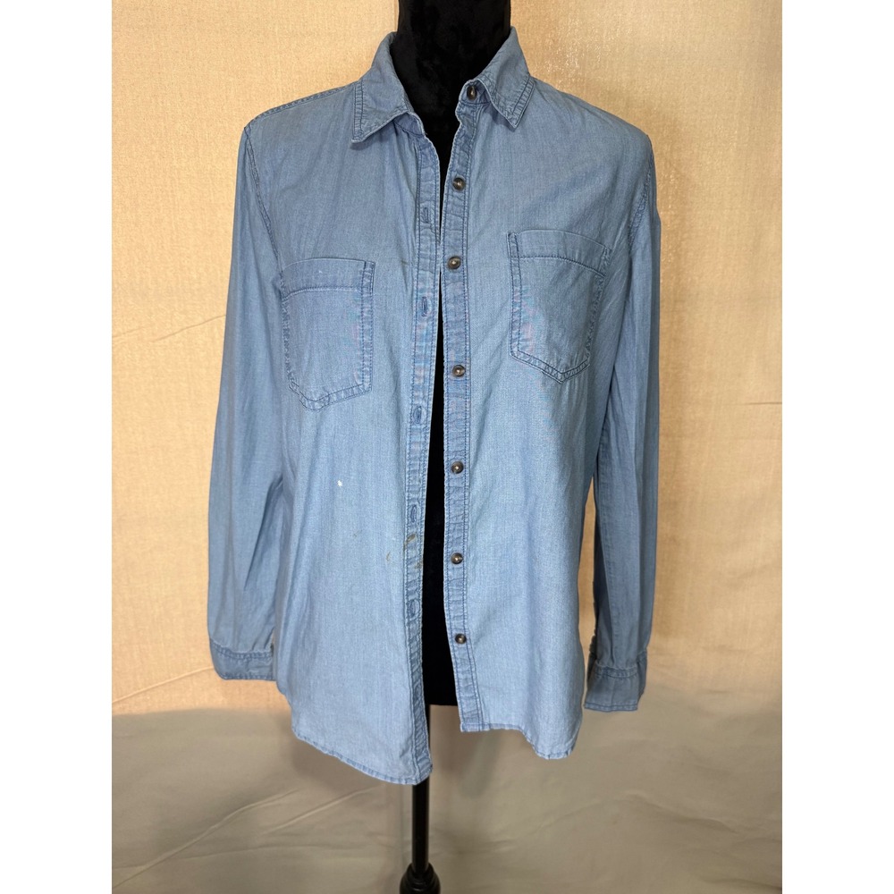 Abound Womens Blue Cotton Button Down Shirt Long Sleeve Light Wash Size M